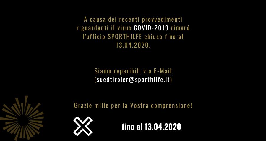 L'ufficio Sporthilfe Alto Adige rimane chiuso fino il 3 aprile