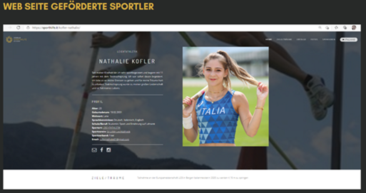 Eine der vielen persönlichen WEB Seiten, hier mit der Stabhochspringerin Nathalie Kofler